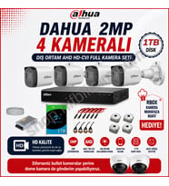 Dahua 2mp 4 kameralı Dış ortam AHD HD-CVI Full Kamera Seti 1TB Disk