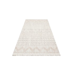 Krem Halı Geometrik Desenli Yün Pamuk El Dokuma Bohem Salon Halısı Dokulu Yapı Kod EKO-COZY-02-GREY-BEIGE