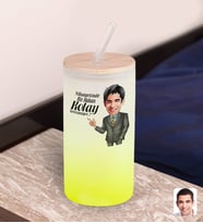 BK Gift Karikatürlü Sarı Renk Pipetli Buzlu Cam Bardak 600ml - 1, Arkadaşa Hediye, Doğum Günü Hediyesi