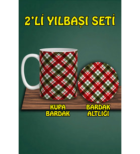 Yılbaşı Temalı Kupa ve Bardak Altlığı Seti