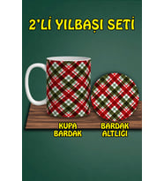 Yılbaşı Temalı Kupa ve Bardak Altlığı Seti