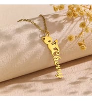 Kişiye Özel 925 Ayar Gümüş Minimal Bambi Dikey İsim Kolye (Gold)