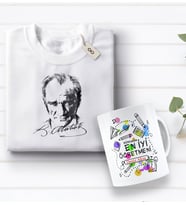 BK Gift Kişiye Özel Öğretmenler Günü Tasarımlı Kupa Bardak ve Atatürk Baskılı Tişört Hediye Seti- 2-16, Öğretmene Hediye, Öğretmenler Günü, 100. Yıl Hediyesi