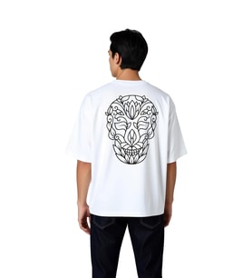 Erkek Oversize Tişört Mandala Kafatası Tribal Çiçek Motifi Baskılı Sanat Desenli Günlük Rahat Modern