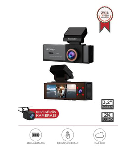 Lenovo Q7-7302 Siyah 1080P Wifi Araç içi Dokunmatik Ön İç Ve Arka Araç Kamerası