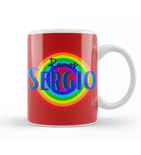 Sergio Ramos   Vintage Retro Rainbow Style Kupa Bardak Porselen
