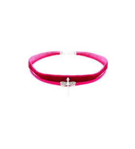 Fuşya Rengi Kadife Kadın Yusufcuk Choker Kolye
