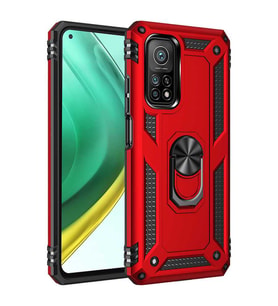 Xiaomi Mi 10T Pro 5G Kılıf Metal Solid Yüzüklü Standlı Military Ring SRS (Kırmızı)