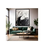 Soyut Temalı Ahşap Çerçeveli MDF Tablo Modern Şık Siyah ve Beyaz Salon Ev Dekorasyon Duvar Tablosu (Siyah)