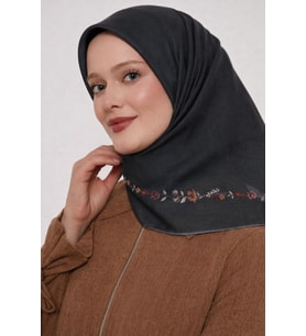 Bonjela Soft Eşarp Minimal Çiçek Desen Antrasit