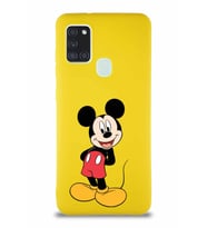 Samsung Galaxy A21S Soft Premier Kapak Mickey Mouse-B Tasarımlı Silikon Kılıf - Sarı (Şeffaf)