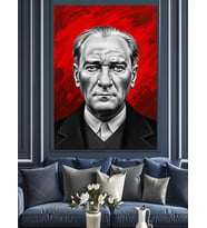 Kırmızı Arkaplan Atatürk Portresi Dekoratif Kanvas - Mdf Ahşap Tablo