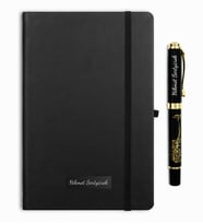 Kişiye Özel Siyah Defter & Kişiye Özel Besmele Kabartmalı Roller Kalem