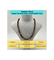 SERTİFİKALI Kaplan Gözü Doğal Taş 6mm Makrome Kolye 45cm- 55cm Ayarlanabilir Ölçü