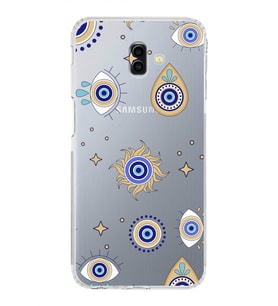 PrintiFy Samsung Galaxy J6 Plus 2018 ile Uyumlu 1mm Slim Fit Nazar Boncuğu 5 Baskılı Şeffaf  Kılıf