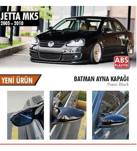 Volkswagen Jetta Uyumlu Mk5 (2005-2010) Batman Yarasa Ayna Kapağı (Parlak Siyah)