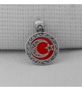 Gravur İşlemeli Küçük Boy Ay Yıldız 925 Ayar Gümüş Erkek Kolye Ucu