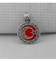 Gravur İşlemeli Küçük Boy Ay Yıldız 925 Ayar Gümüş Erkek Kolye Ucu