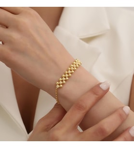 925 Ayar Gümüş Top Detaylı Bileklik (Gold)