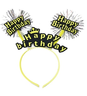Happy Birthday Püsküllü Neon Sarı Renk Doğum Günü Tacı 22x19 cm