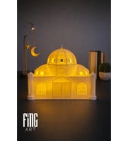 Ramazan Temalı 4 Minareli Camii - İslami Ev ve Ofis Dekoru (Tealight Mum Hediye) (Beyaz)