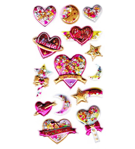 Sticker Kabartmalı Sticker Defter, Planlayıcı Etiket (pullu-809) - 17x9 cm - Kalp Yıldız