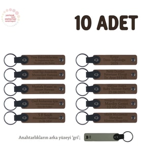 Açık Kahverengi & Gri, Anneler Günü İçin İsim Yazılı Hatıra Anahtarlık 10’lu Set