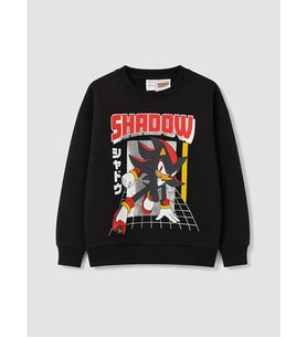 LCW Kids Siyah Sonic Baskılı Erkek Çocuk Kalın Sweatshirt