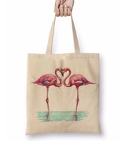 Aşk Kuşları Flamingo 3 Bez Çanta Uzun Saplı