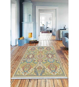 Yeşil Vintage Dokuma Pamuk Tabanlı Kaymaz Kilim KLM212