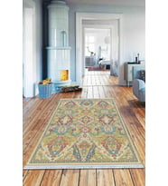 Yeşil Vintage Dokuma Pamuk Tabanlı Kaymaz Kilim KLM212