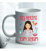 Kişiye Özel İsim ve Fotoğraf Baskılı Diş Hekimi Temalı Kupa Bardak No:003