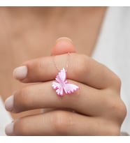 Pembe Kelebek Kolye-925 Ayar Gümüş