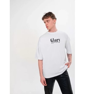 pilelistore- Unisex Bisiklet Yaka Baskılı Oversize T-Shirt - Siyah (Beyaz)