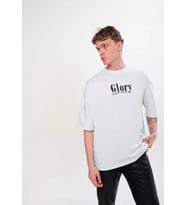 pilelistore- Unisex Bisiklet Yaka Baskılı Oversize T-Shirt - Siyah (Beyaz)