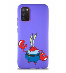 Samsung Galaxy A02S Soft Premier Kapak Bay Yengeç Tasarımlı Silikon Kılıf - Mor (Şeffaf)