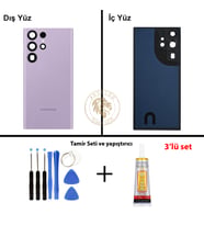Samsung S23 Ultra Lavanta Arka Pil Kapağı Batarya Kapağı Lazer Kesim + Yapıştırıcı ve Vida Seti