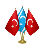 Masa Üstü Kerkük Türkmeneli Bayrağı Türk Bayrağı Üçlü Pirinç Direk Masa Bayrak Seti
