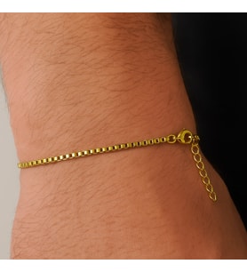 Altın Renk Iç Içe Geçmeli 1 Mm. Kutu Zincir Asansör Unisex Erkek Çelik Bileklik -  3381