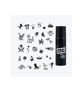 Wonderland City Pack Spray Tattoo Geçici Dövme Seti 28 Desen 1 Siyah Sprey