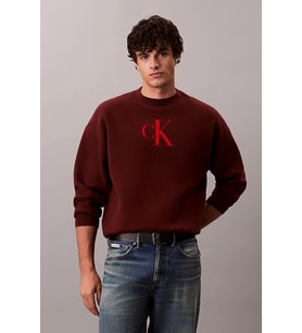 Calvin Klein Uzun Kollu Pamuklu Kaşmir 3D Logolu Bisiklet Yaka Erkek Kırmızı Kazak LV04RD305G-XWI
