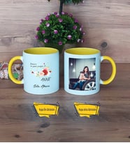 Anneye Hediye Kupa Bardak Sarı Fotoğraflı Anneler Günü Hediyesi