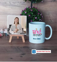 Türkçe Öğretmeni Fotoğraflı Dekoratif Taş, Kupa Bardak Beyaz Hediye (Model 1)