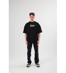 pilelistore- Unisex Bisiklet Yaka Baskılı Oversize T-Shirt - Siyah