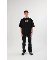 pilelistore- Unisex Bisiklet Yaka Baskılı Oversize T-Shirt - Siyah