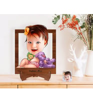 BK Gift Kişiye Özel Bebek Karikatürlü Ahşap Standlı 3D Biblo-2 (Beyaz)