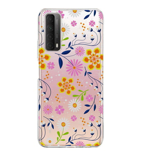 Huawei P Smart 2021 Uyumlu Kapak Flowers Tasarımlı Şeffaf Silikon Kılıf