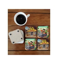 Ghostbastır Design Taş Devri McDonalds Dekoratif Ahşap Bardak Altlığı Seti 009