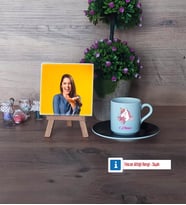 Unicorn Fotoğraflı Dekoratif Taş, Ahşap Altlıklı Türk Kahvesi Fincanı Hediye (Model 7)