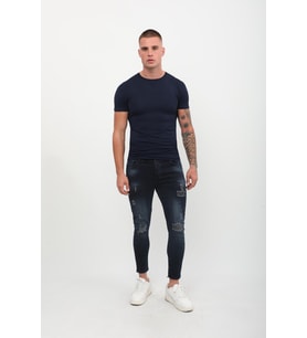 Erkek Skinny Fit  Destroy Lacivert
